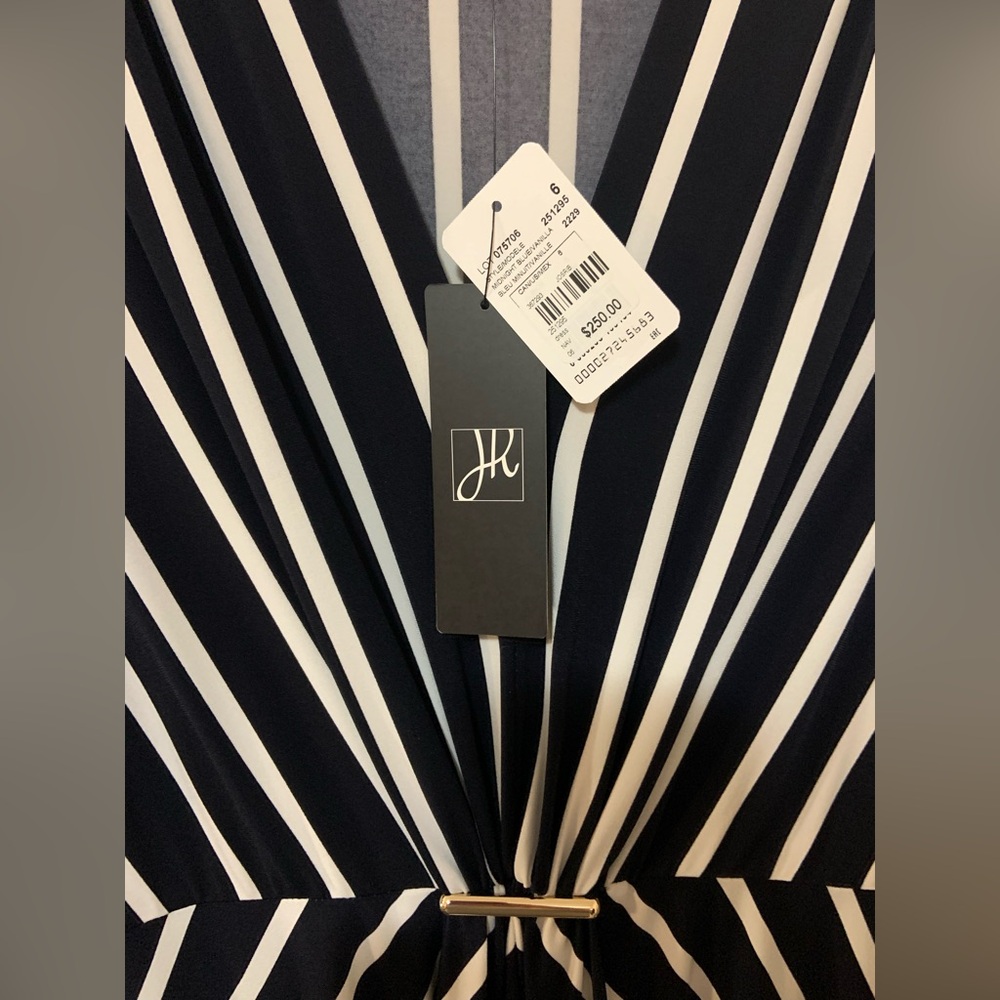 NEW 🇨🇦 Joseph Ribkoff Navy and White Striped Midi Dress - Picture 5 of 9